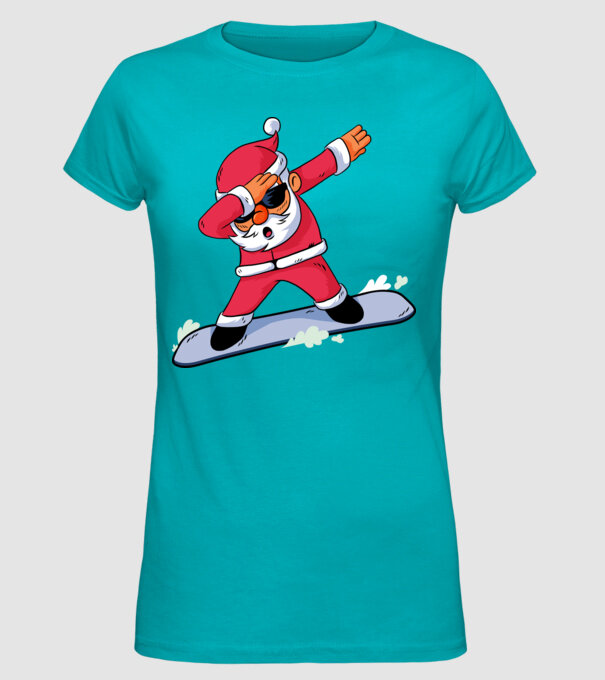 Moș Crăciun Snowboard DAB tricou amuzant model turcoaz pe tricou