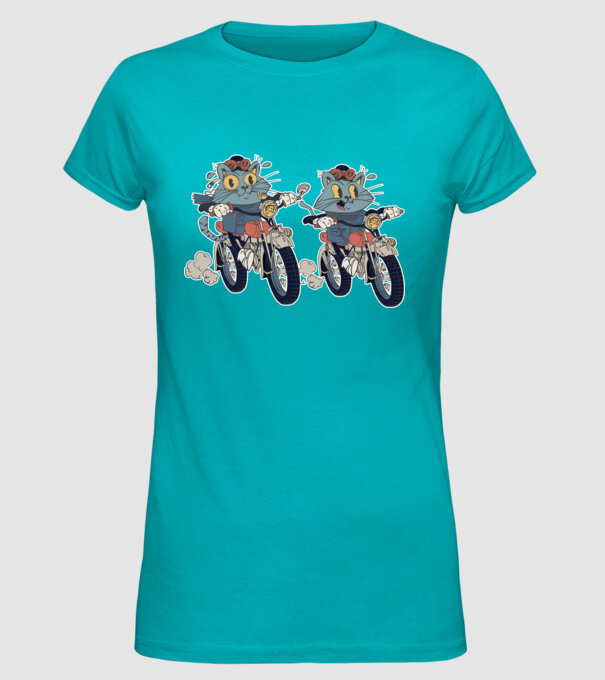Pisicuțe motocicliste model turcoaz pe tricou
