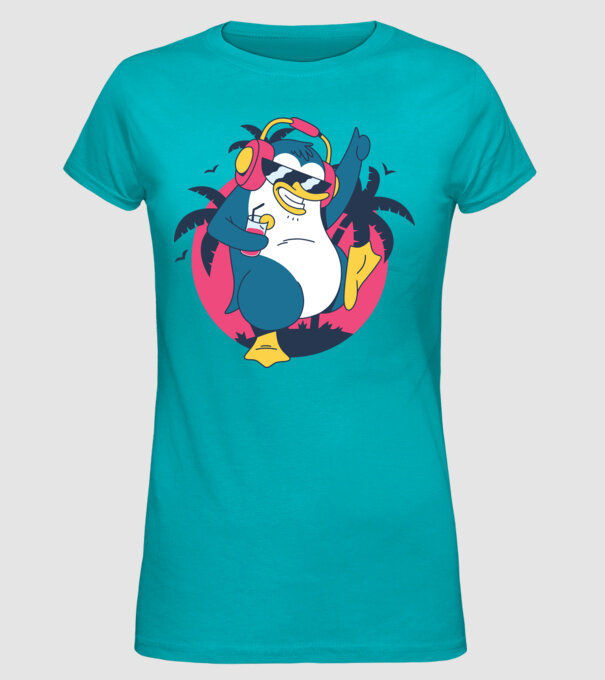 Pinguin de Petrecere model turcoaz pe tricou