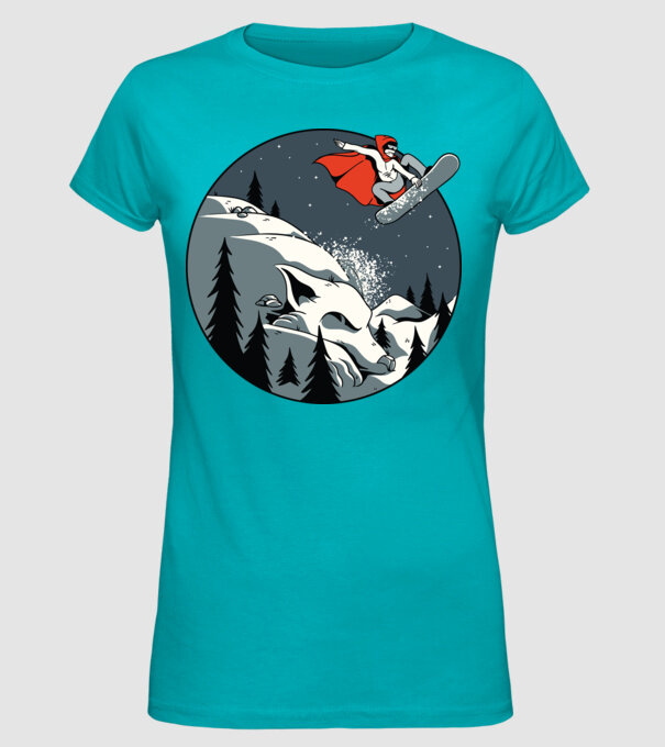 Scufița Roșie și Lupul Snowboard model turcoaz pe tricou
