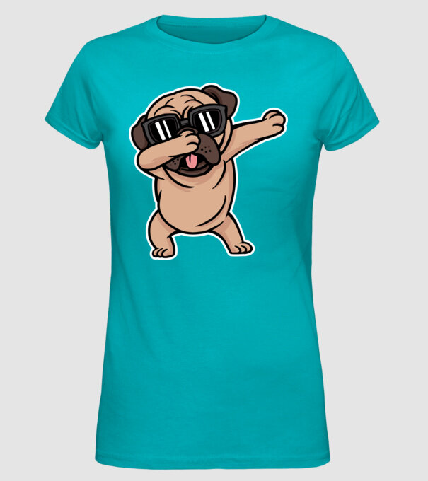 Pug DAB model turcoaz pe tricou