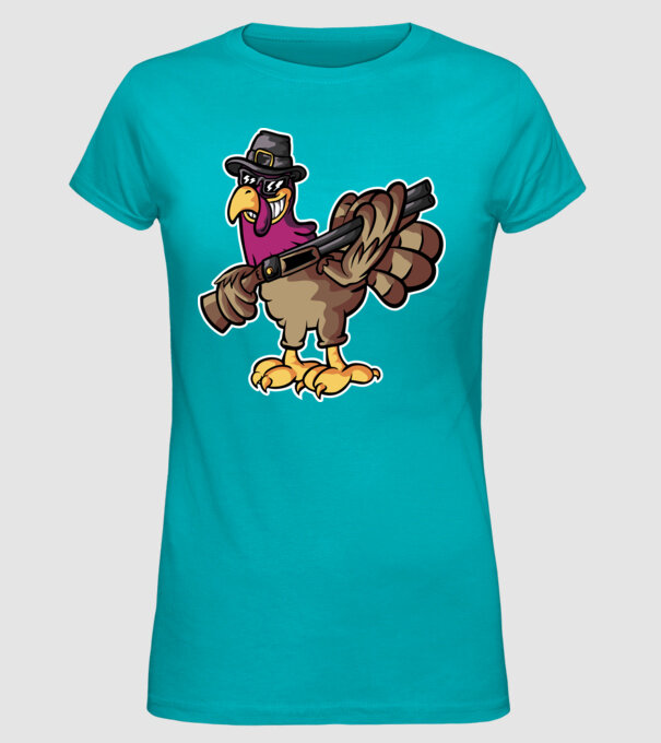 Shotgun Curcan model turcoaz pe tricou