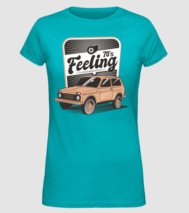 Mașină Retro anii 70 Lada Niva model turcoaz pe tricou