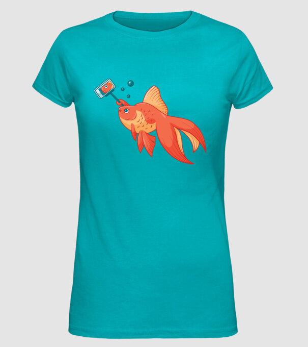 Selfish - Pește făcând selfie model turcoaz pe tricou