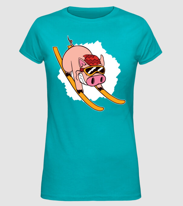 Porcușor schior model turcoaz pe tricou
