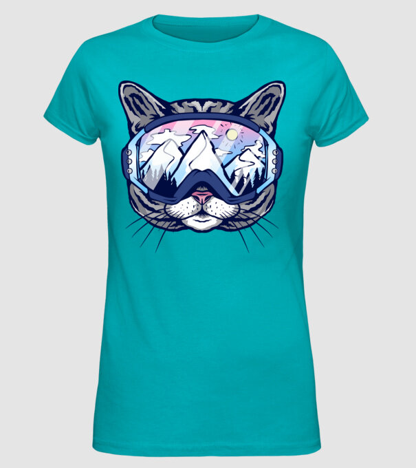 Pisică schior model turcoaz pe tricou