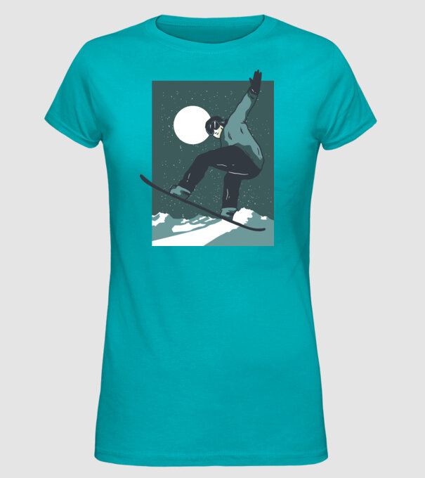 Săritură Snowboard model turcoaz pe tricou