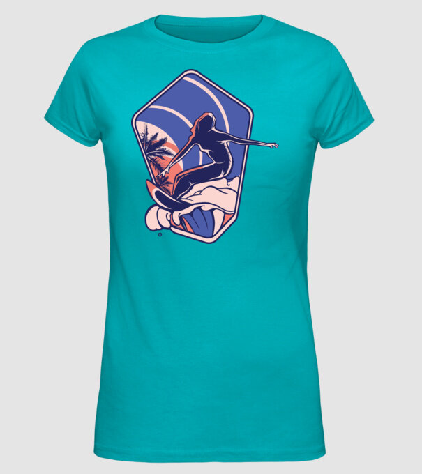 Surf ilustrare model turcoaz pe tricou