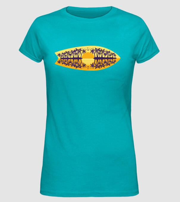 Surfboard model turcoaz pe tricou