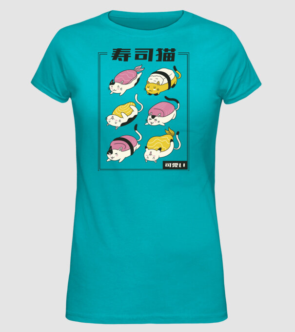 Pisicuțe Sushi model turcoaz pe tricou