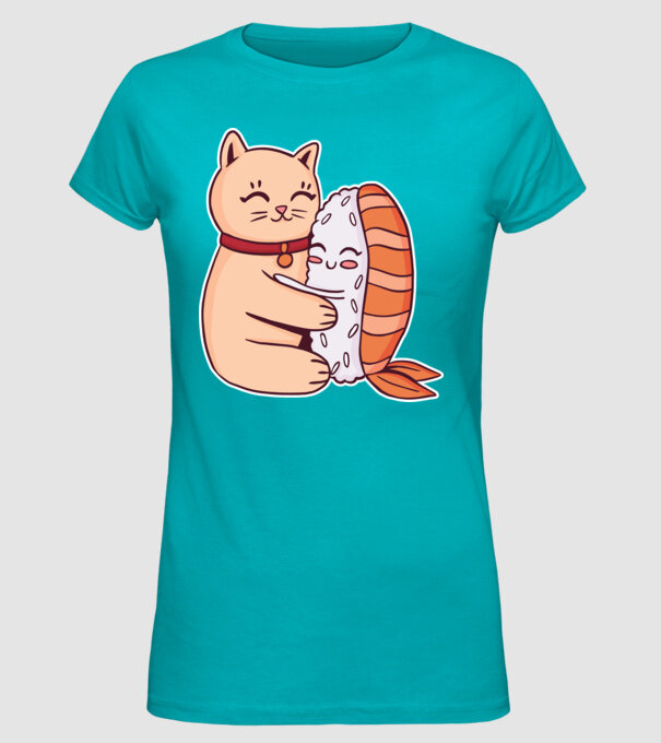 Sushi cu Pisică model turcoaz pe tricou