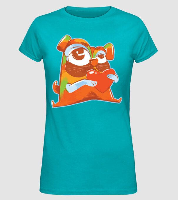 Mops colorat model turcoaz pe tricou