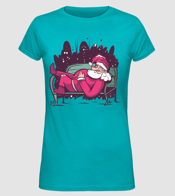 Moș Crăciun doarme model turcoaz pe tricou