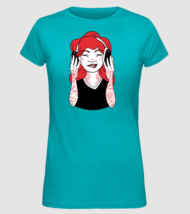 Fată Gamer tatuată model turcoaz pe tricou