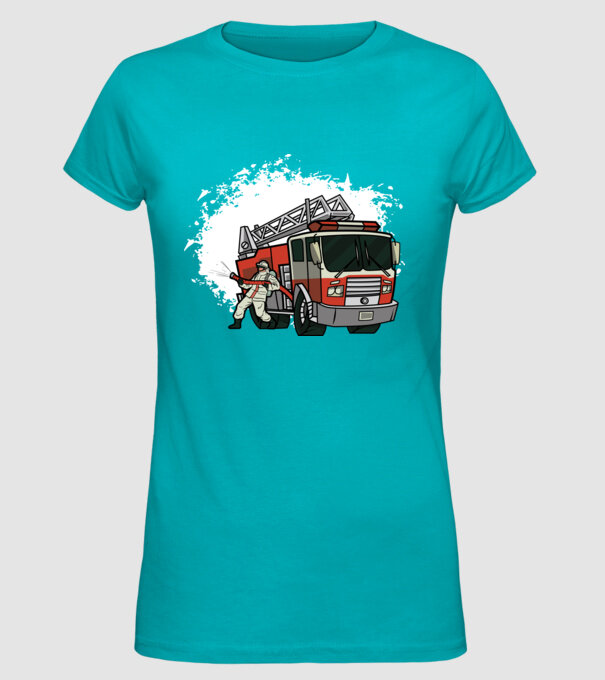 Pompier în acțiune model turcoaz pe tricou