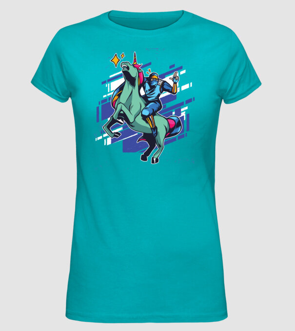 Unicorn Ninja model turcoaz pe tricou