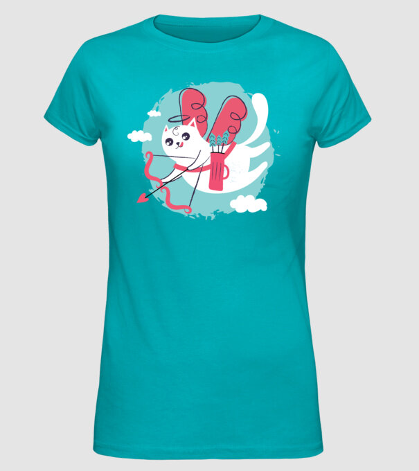 Pisică Valentin model turcoaz pe tricou