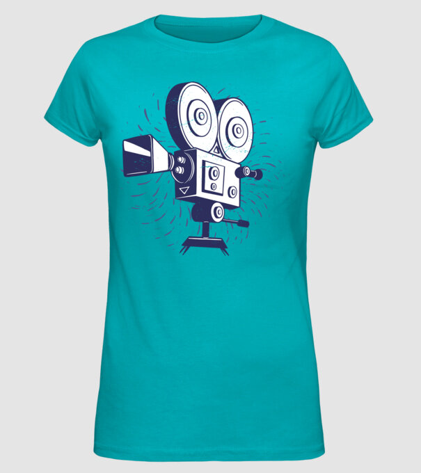 Camera video retro Vintage model turcoaz pe tricou
