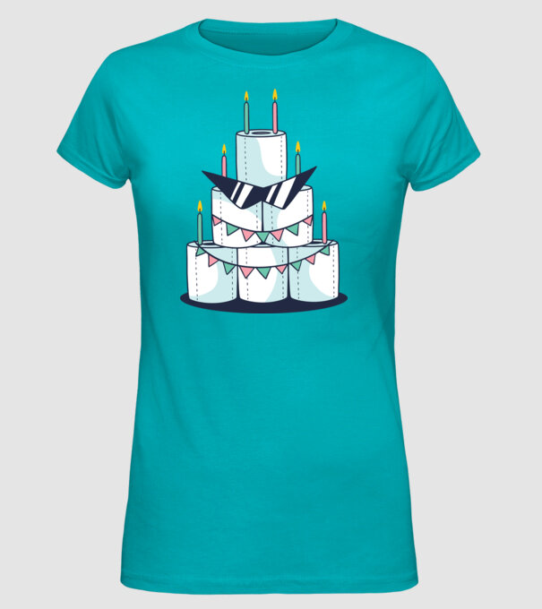 Tort de zi de naștere din hârtie igienică model turcoaz pe tricou