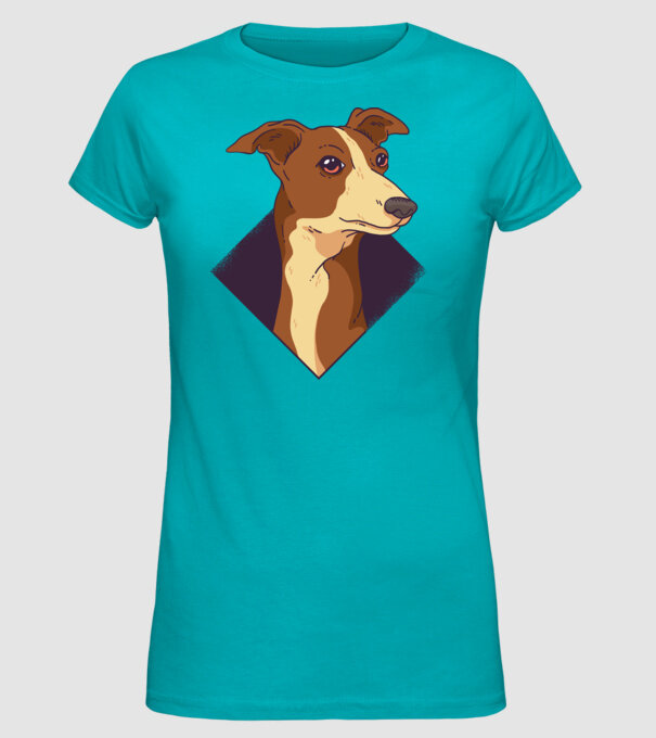 Cap câine Whippet model turcoaz pe tricou