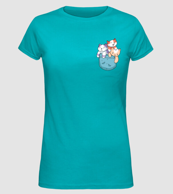 Pisicuțe cu Buzunar model turcoaz pe tricou