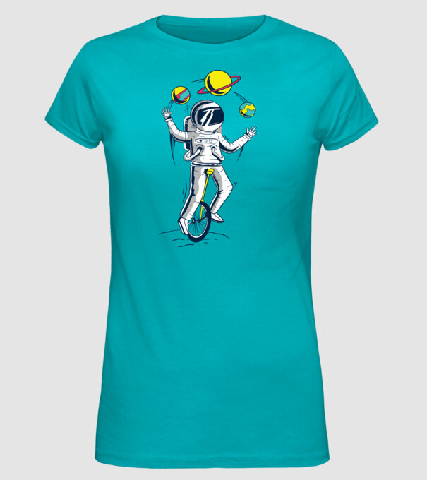 Jongler Astronaut model turcoaz pe tricou