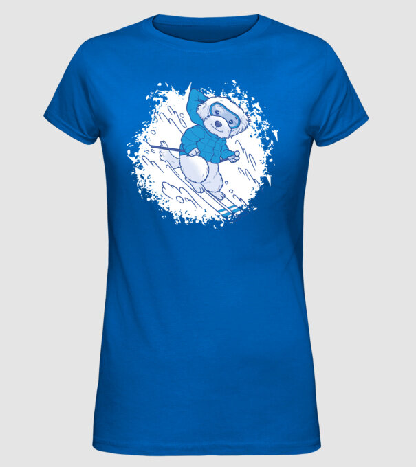 Câine drăguț schiind model albastru regal pe tricou