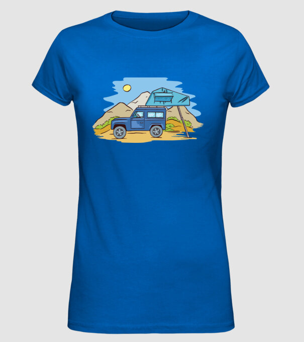 Mașină de camping model albastru regal pe tricou