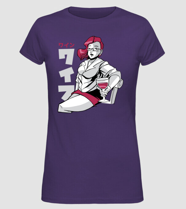 Anime fată cu vin model mov pe tricou