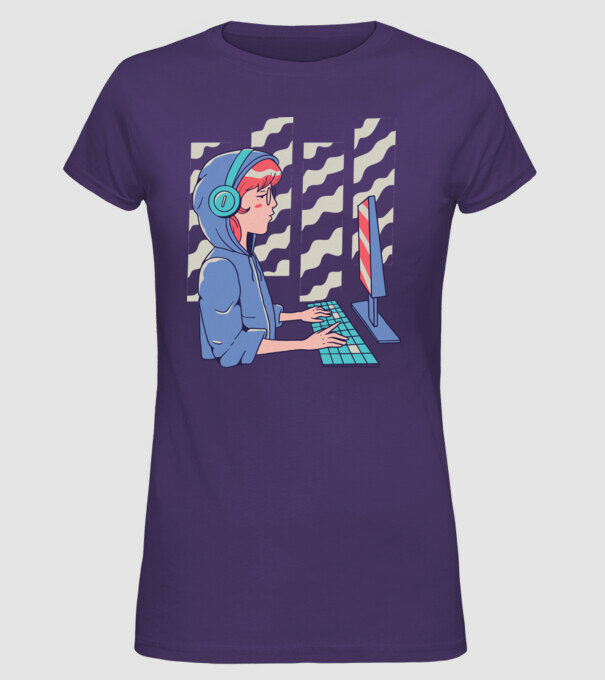 Anime Programator fată model mov pe tricou