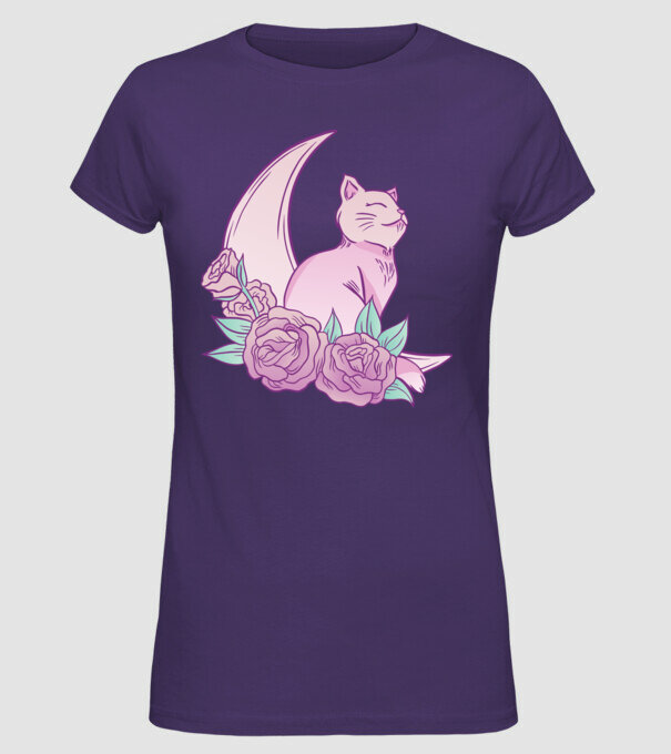 Pisică pe lună model mov pe tricou