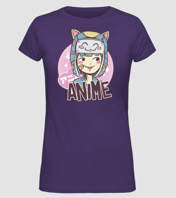 Fată drăguță Anime model mov pe tricou