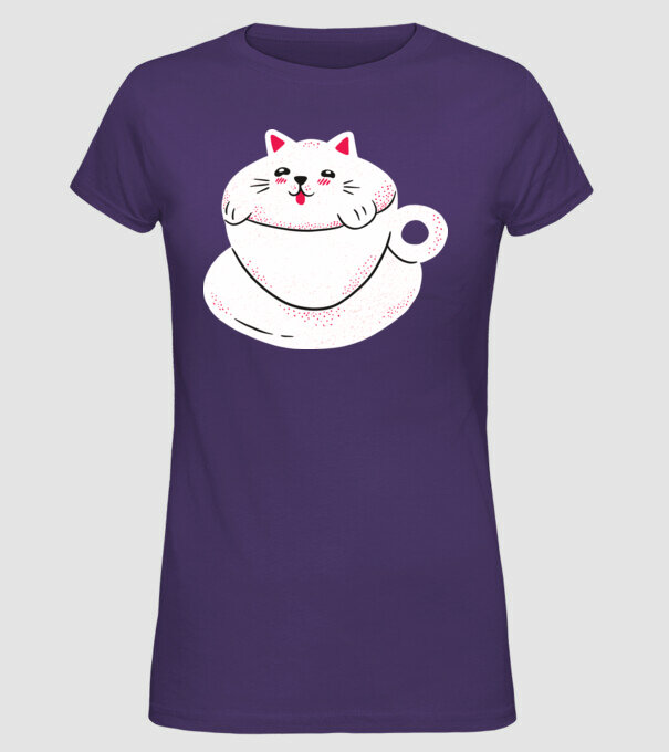 Tricou cafea cu pisică drăguță model mov pe tricou