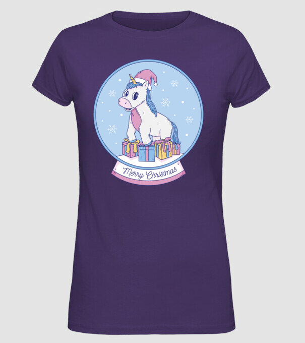 Glob de zăpadă drăguț, de Crăciun, cu Unicorn model mov pe tricou