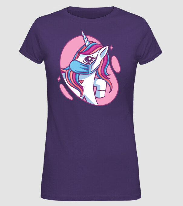Unicorn drăguț cu mască model mov pe tricou
