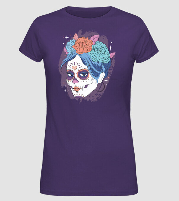 Dia de Los Muertos - Craniu cu flori model mov pe tricou