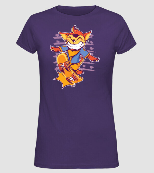 Vulpe Skateboarder model mov pe tricou