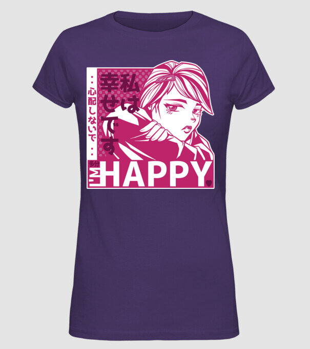 'I''m happy fată Anime antisocială' model mov pe tricou