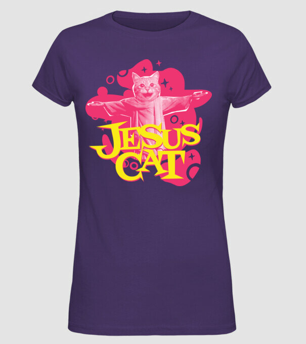 Jesus Cat model mov pe tricou