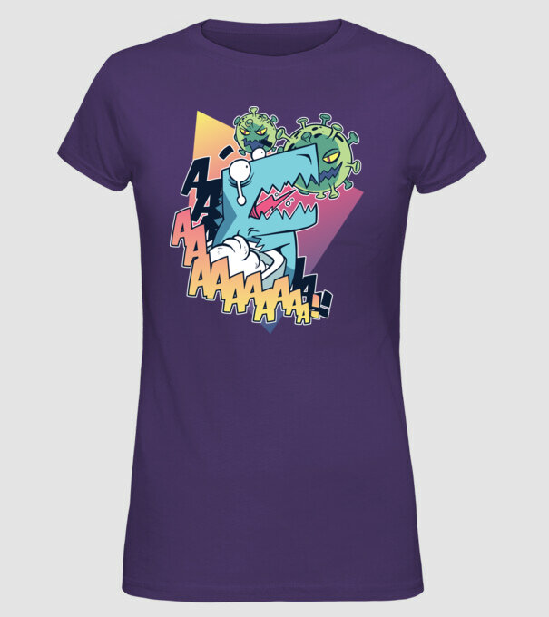 Covid Dino model mov pe tricou