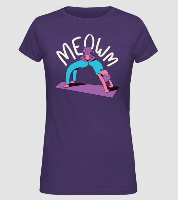 Meowm - Pisică Yoga model mov pe tricou