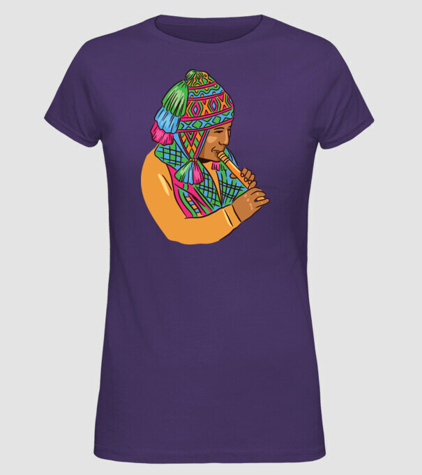 Muzician peruan indigen model mov pe tricou