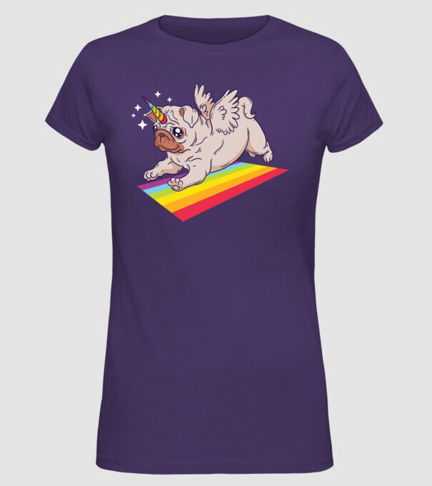 Pugicorn - mops unicorn model mov pe tricou