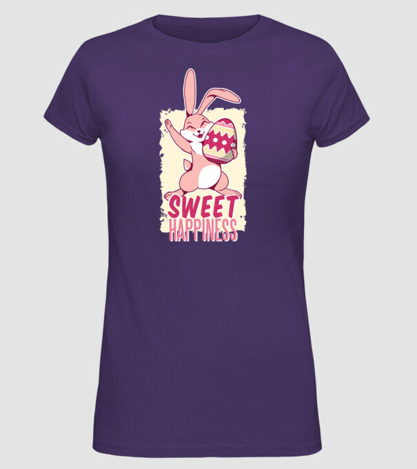 Sweet Happiness pentru Paște tricou cu iepuraș model mov pe tricou