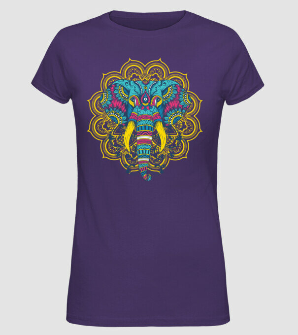 Elefant Mandala Colorat model mov pe tricou