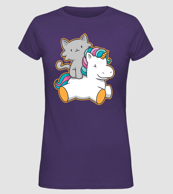 Unicorn Cu pisică model mov pe tricou