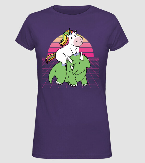 Unicorn pe dinozaur retro model mov pe tricou