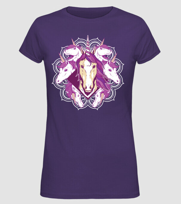 Unicorn Mandala model mov pe tricou