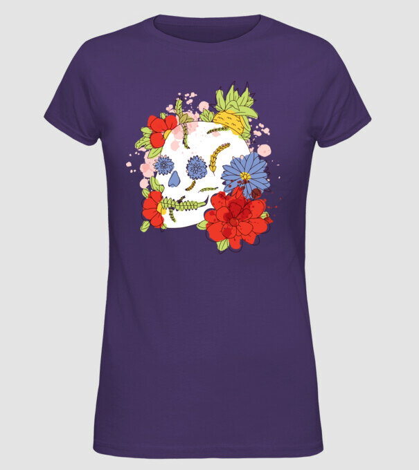 Craniu cu Flori model mov pe tricou