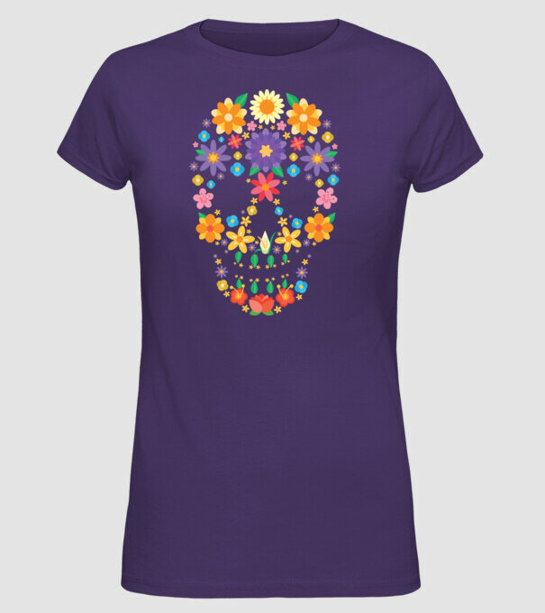 Craniu cu Flori model mov pe tricou